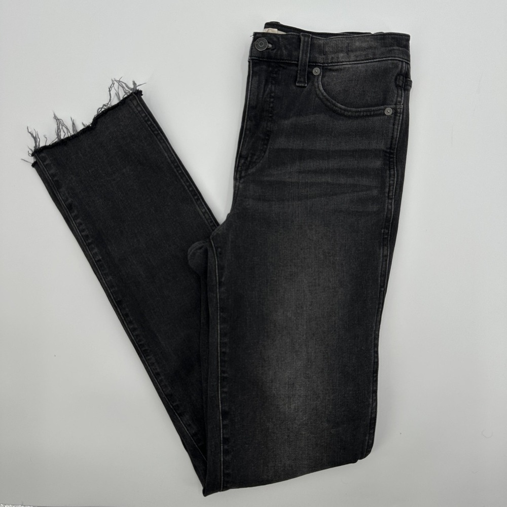 Madewell Jeans Womens 28 Black Mid‎ Rise Stovepipe Fair Trade Raw Hem Distressed